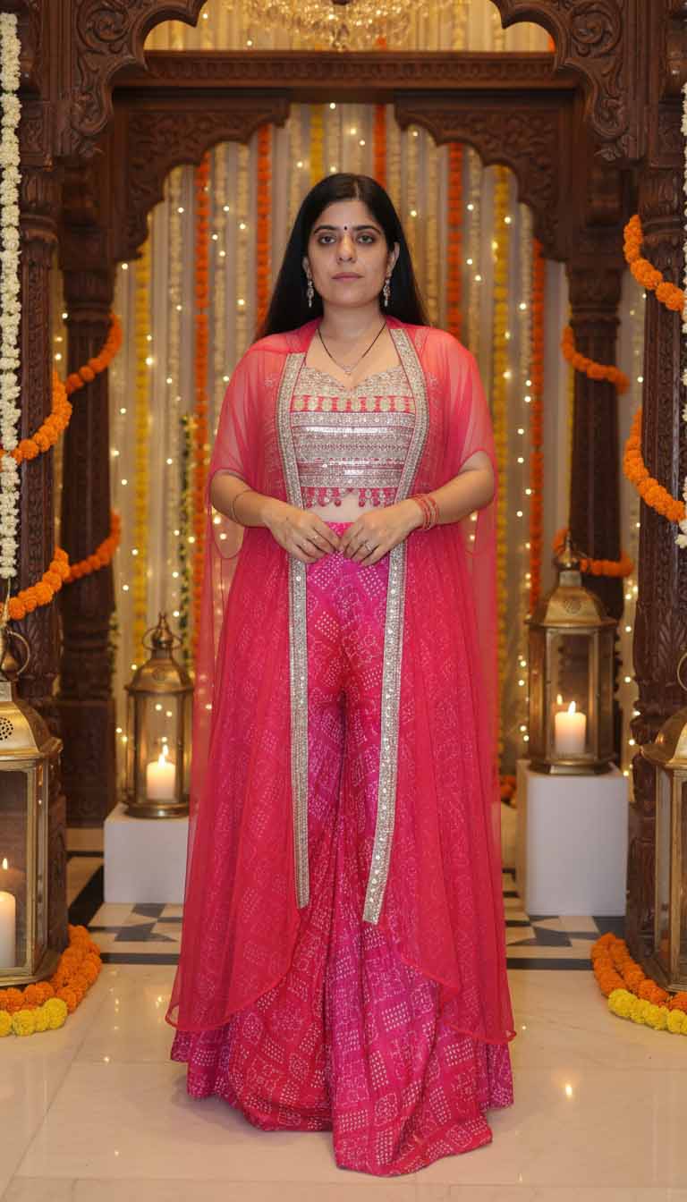 Kavya Fuchsia Lase Work Georgette Sharara Set
